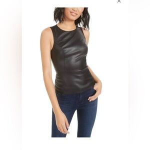 Black Faux Leather Sleeveless Peplum Top Blouse xxs NWT